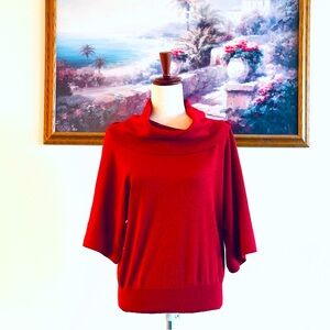 🌹Michael Kors Cowl Neck 1/2 Dolman Sleeve Sweater, Size Large, Metallic Red